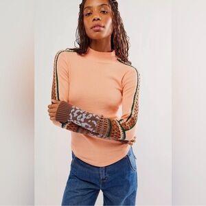 🍑🌟 Authentic Free People Switch It Up Cuff Thermal Long Sleeve Top - Coral 🌟🍑